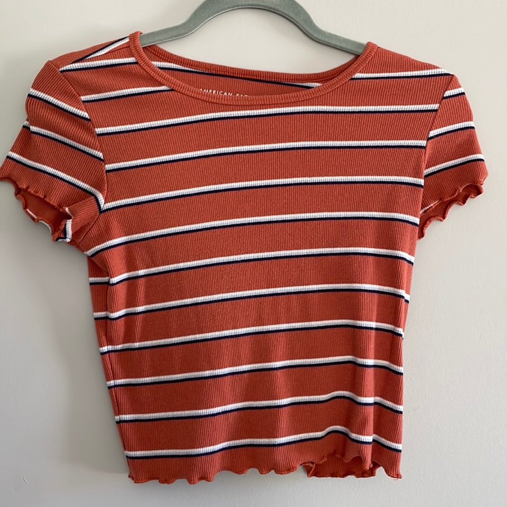 American Eagle orange striped crop top